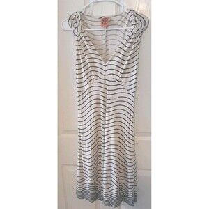 Tory Burch 100% Silksone Blue And White Striped Midi Dress. Size Xs. B64
